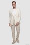Slim Fit Ecru Dobby 100% Linen Double Breasted Fabric Jacket - 4