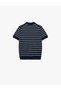 Boys Navy Striped Collared Short Sleeves Polo T-Shirt - 5