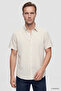 Ds Damat Slim Fit Beige Seersucker Short Sleeve Shirt