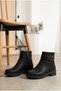 Women's Leather Textured Square Buckle Detailed Short Heeled Zippered Casual Boots - 3