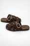 Women's Bitter Brown Suede Gold Buckle Slippers Daily Comfortable Non-Slip Sole Summer Stylish Sandals - 2