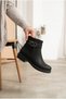 Women's Leather Textured Square Buckle Detailed Short Heeled Zippered Casual Boots - 2