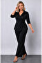 Women's plus size double-breasted sequin-embellished three-quarter sleeve evening dress suit 24717 - 6