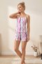 Night Multicolored Star and Heart Patterned Striped Rope Strap Shorts Pajama Set 4612 - 3