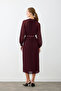 Beli Belted Crepe Chiffon Long Dress - Burgundy - 5