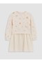 Ecru Crew Neck Floral Girl's Dress - 3