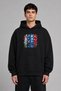 4 Types of Floral Design Pre-Printed Oversize Black Hooded Sweatshirt