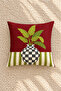 Burgundy & Olive Green Horse, Vase, Striped and Zebra Patterned 4-Piece Decorative Throw Pillow Cover Set - 4