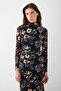 High Neck Patterned Tulle Lycra Maxi Dress - Black - 2