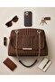 Brown Self-Patterned Women's Handbag and Crossbody Shoulder Bag with Gold Detail -