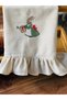 Raw Linen Vintage Rabbit Embroidered Ruffled Kitchen Towel 40 X60Cm - 3