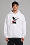 Sweet Rocker Design Front Printed Oversize White Hooded Sweatshirt
