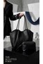 Black Soft Leather Shoulder Bag 31X24 cm Daily Women's Bag with Extra Makeup Bag - 2