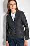 V-Neck Tweed Jacket with Knitted Accessories - Navy Blue - 6