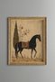 Black Horse Next to a Cypress Tree - Vintage Patterned Painting - Fine Model