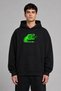 Poisonous Green Snake Design Pre-Printed Oversize Black Hooded Sweatshirt