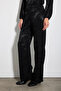Wide Leg Jacquard Trousers - Black - 2