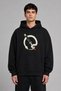 Snake with Knife Design Pre-Printed Oversize Black Hooded Sweatshirt