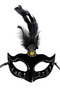Black Color Feathered Black Suede Covered Party Prom Mask 20X16 cm