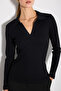 Polo Collar Knitted Cotton Blouse - Black - 5