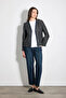 V-Neck Tweed Jacket with Knitted Accessories - Navy Blue - 4