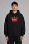 King's Crown Design Pre-Printed Oversize Black Hooded Sweatshirt