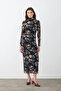 High Neck Patterned Tulle Lycra Maxi Dress - Black - 3