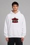 Women's Ant Design Front Printed Oversize White Hooded Sweatshirt