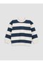 Navy Blue Crew Neck Striped Boy's Sweatshirt - 2