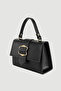 Faux Leather Bag with Gold Accessories - Black - 3