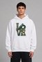 Love Parrot Design Front Printed Oversize White Hooded Sweatshirt