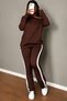 Women's one shoulder open long sleeve viscose two thread blouse and side stripe detailed trousers two piece set - 3
