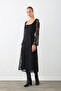 Square Neckline Cordone Lace Long Evening Dress - Black - 2
