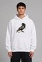 Newspaper Crow Design Pre-Printed Oversize White Hooded Sweatshirt