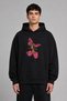 Pink Birds Couple Design Pre-Printed Oversize Black Hooded Sweatshirt