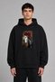 Two Beautiful Horses Ethnic Design Pre-Printed Oversize Black Hooded Sweatshirt