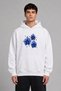 Blue Star Design Front Printed Oversize White Hooded Sweatshirt