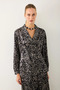 Shawl Collar Wrap Cut Baroque Patterned Blouse - Gray