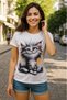 Women's short sleeve crew neck cat print supreme blouse - 2