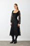 Square Neckline Cordone Lace Long Evening Dress - Black - 3
