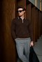 Men's Polo Collar Half Zipper Brown Sweater