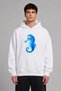 Sea Horse Design Pre-Printed Oversize White Hooded Sweatshirt