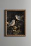 Two Blue Birds on a Leafy Branch - Vintage Patterned Painting - Fine Model