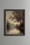Tree on the Shore of the Foggy Lake - Vintage Patterned Painting - Fine Model