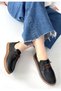Guot Black Leather Lace-Up Ballerina Shoes