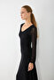 V-Neck Lace Long Evening Dress - Black - 7