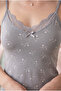 Women's Cotton Basic Leaf Patterned Lace Detailed Thin Strap V-Neck Undershirt - 3