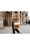 Shiny Gold Mini Shoulder Bag Soft Leather Look Zippered Women's Hand and Shoulder Bag - 4