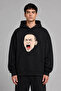 Crying Head Design Pre-Printed Oversize Black Hooded Sweatshirt