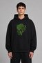 26-Eyed Wolf Design Pre-Printed Oversize Black Hooded Sweatshirt